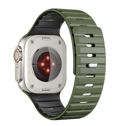 For Apple Watch 46mm / 49mm / 45mm / 44mm Norman Magnetic Silicone Watch Band(Army Green Black) by bashfashion