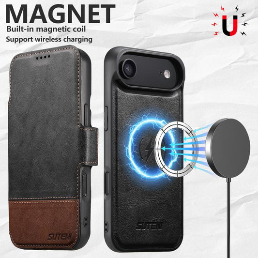 For iPhone Air Suteni Q06 2-in-1 Multi-function Detachable Wallet MagSafe Phone Case(Black) by Suteni