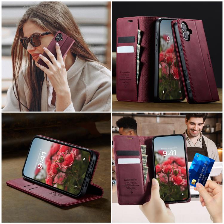 For iPhone 16 Plus CaseMe 033 Calf Leather Lining Microfibre RFID Blocking Phone Case(Red) by CaseMe