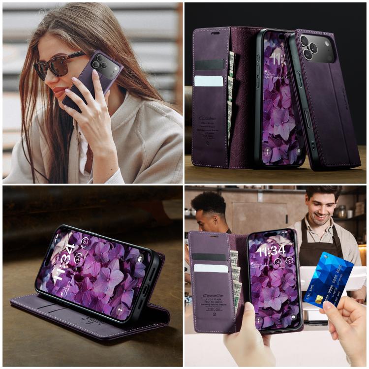 For iPhone 17 Pro Max CaseMe 033 Calf Leather Lining Microfibre RFID Blocking Phone Case(Purple) by CaseMe