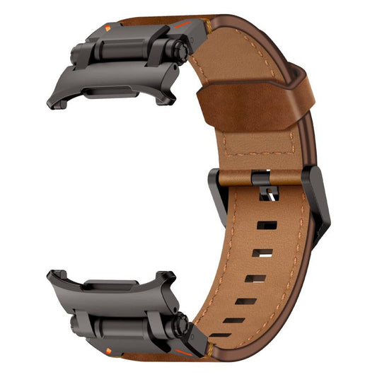 For Samsung Galaxy Watch Ultra 47mm / Ultra 2025 Explorer Stainless Steel Head Leather Watch Band(Black Crazy Horse) by bashfashion