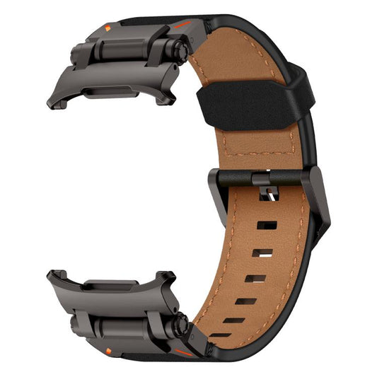 For Samsung Galaxy Watch Ultra 47mm / Ultra 2025 Explorer Stainless Steel Head Leather Watch Band(Black) by bashfashion