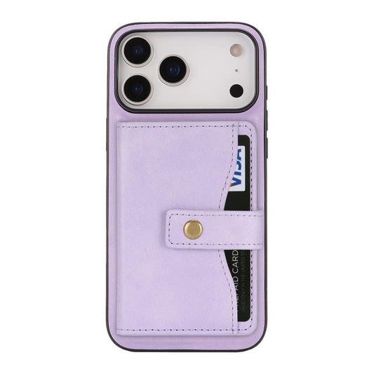 For iPhone 17 Pro Kalebol Magnetic Button Card Bag MagSafe Ring Leather Phone Case(Purple) by Kalebol