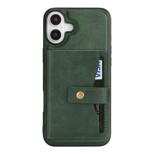 For iPhone 17 Kalebol Magnetic Button Card Bag MagSafe Ring Leather Phone Case(Green) by Kalebol