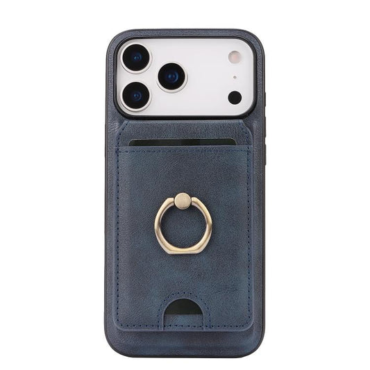 For iPhone 17 Pro Kalebol Strong MagSafe Ring Magnetic Card Bag Holder Leather Phone Case(Blue) by Kalebol