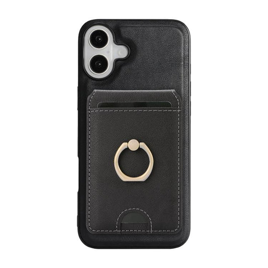 For iPhone 17 Kalebol Strong MagSafe Ring Magnetic Card Bag Holder Leather Phone Case(Black) by Kalebol