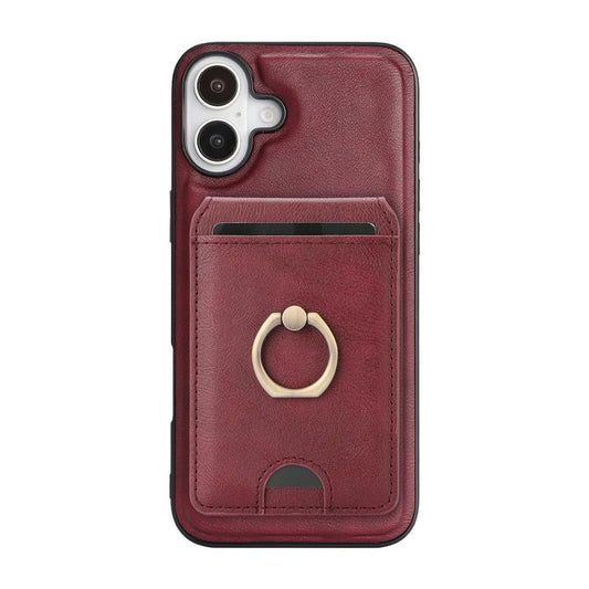 For iPhone 17 Kalebol Strong MagSafe Ring Magnetic Card Bag Holder Leather Phone Case(Red) by Kalebol