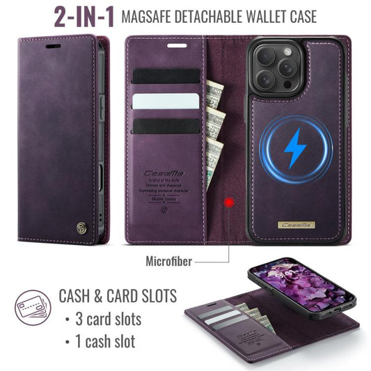 For iPhone 16 Pro CaseMe C49 MagSafe RFID Blocking Detachable Wallet Leather Phone Case(Purple) by CaseMe