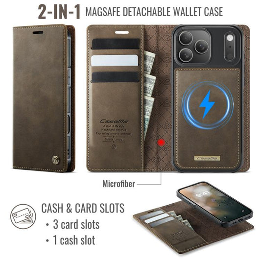 For iPhone 17 Pro CaseMe C49 MagSafe RFID Blocking Detachable Wallet Leather Phone Case(Coffee) by CaseMe
