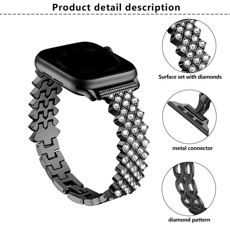 For Apple Watch 46mm / 49mm / 45mm / 44mm Rhombic Diamond Zinc Alloy Watch Band(Black) by bashfashion