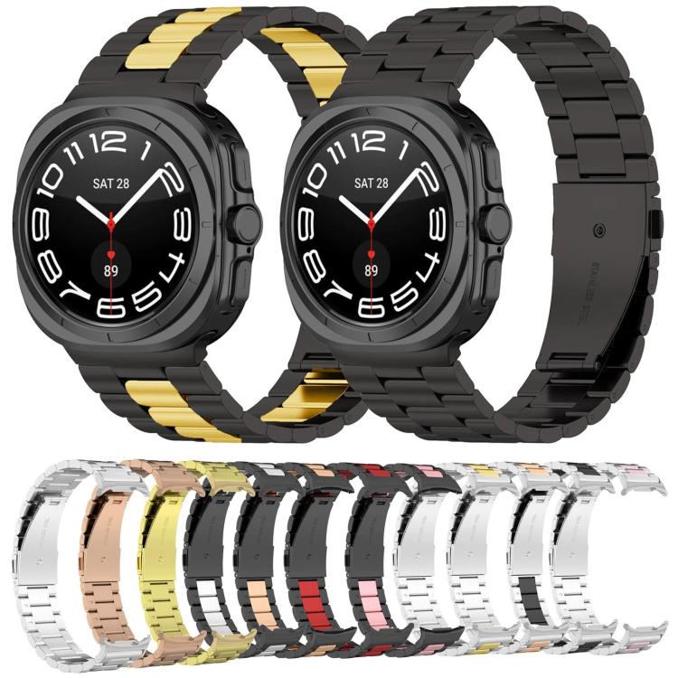 For Samsung Galaxy Watch Ultra 47mm / Ultra 2025 Three Beads Stainless Steel Watch Band with Removal Tool(Silver Gold) by bashfashion