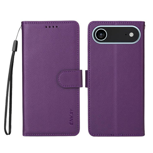 For iPhone Air ENKAY RFID Blocking Wallet Kickstand Litchi Texture Leather Phone Case(Purple) by ENKAY