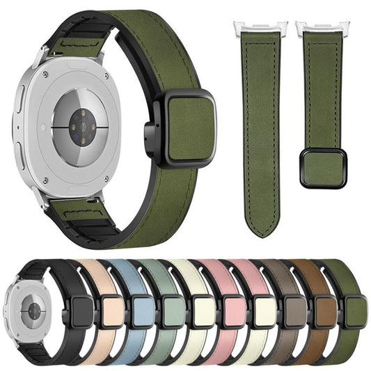 For Samsung Galaxy Watch8 / Watch8 Classic Square Magnetic Buckle Leather Skin Silicone Watch Band(Crazy Horse Green) by bashfashion