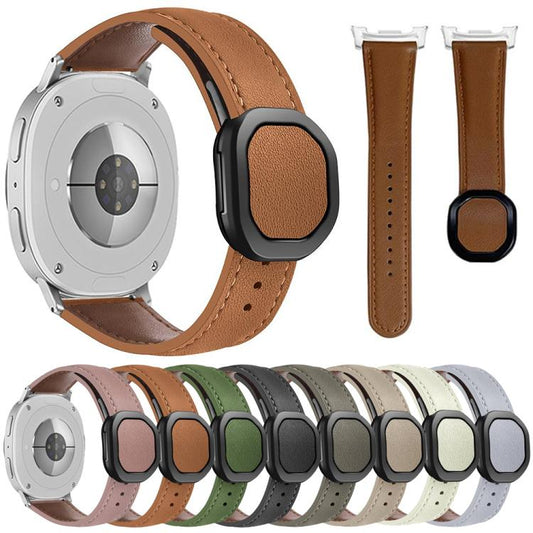 For Samsung Galaxy Watch8 / Watch8 Classic Magnetic Fold Genuine Buckle Leather Watch Band(Grey Brown) by bashfashion