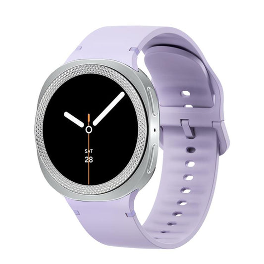 For Samsung Galaxy Watch8 44mm Rhombic Texture Bezel and Solid Color Stitched Silicone Watch Band(Official Purple Silver) by bashfashion