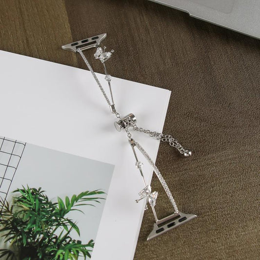 For Apple Watch 46mm / 49mm / 45mm / 44mm Copper-Inlaid Butterfly Zircon Bracelet Watch Band(Siver) by bashfashion