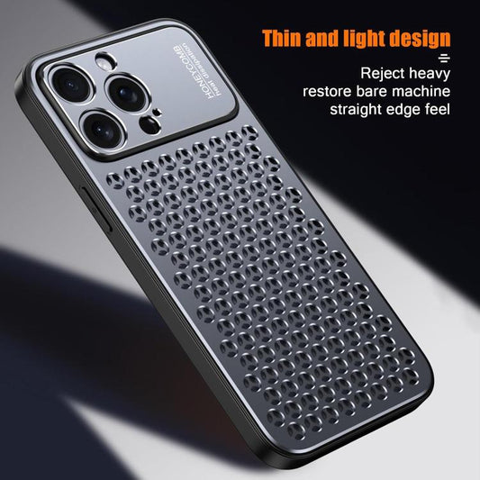 For iPhone 16 Kalebol Metal Cooling Breathable Hollow Phone Case(Gray) by Kalebol