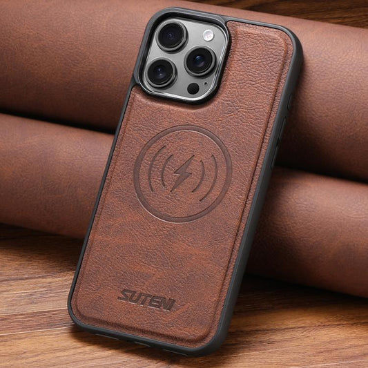 For iPhone 17 Pro Suteni G5 Litchi Leather Magnetic MagSafe Phone Case(Brown) by Suteni
