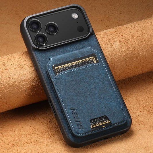 For iPhone 17 Pro Suteni H02 Litchi Leather Card Wallet Stand Back Phone Case(Blue) by Suteni