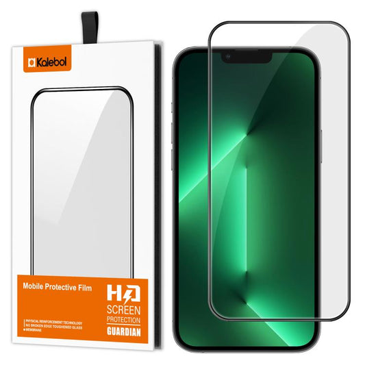For iPhone 13 Pro Max Kalebol High-Aluminum Screen-Printed Full-Coverage Anti-Fingerprint Black-Bordered HD Tempered Glass Film by Kalebol
