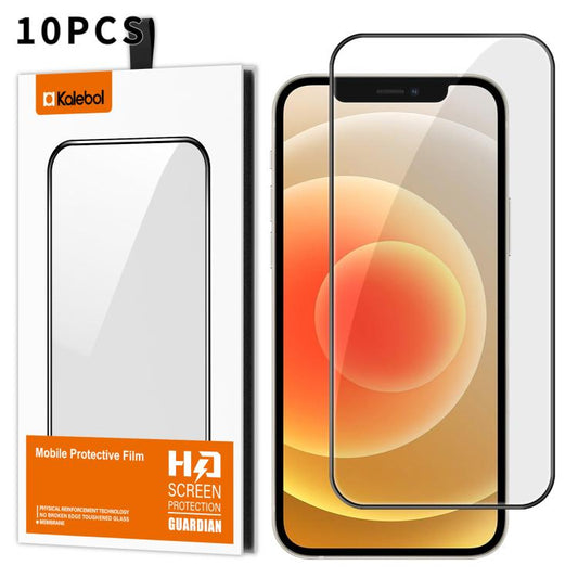 For iPhone 12 10pcs Kalebol High-Aluminum Screen-Printed Full-Coverage Anti-Fingerprint Black-Bordered HD Tempered Glass Film by Kalebol