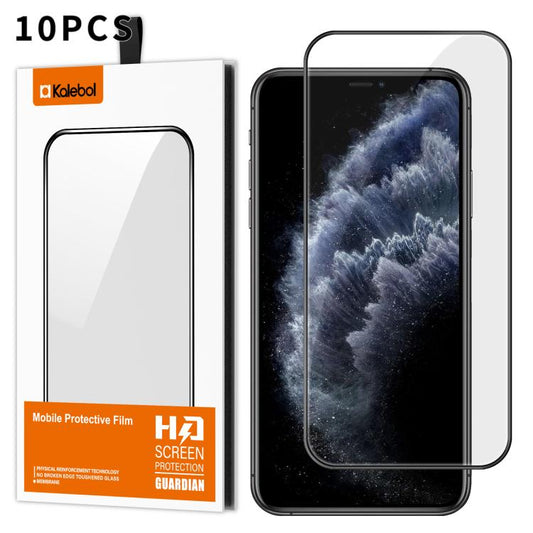For iPhone 11 Pro 10pcs Kalebol High-Aluminum Screen-Printed Full-Coverage Anti-Fingerprint Black-Bordered HD Tempered Glass Film by Kalebol