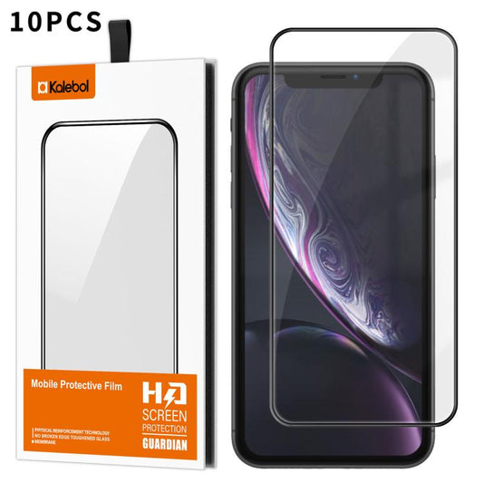 For iPhone XR 10pcs Kalebol High-Aluminum Screen-Printed Full-Coverage Anti-Fingerprint Black-Bordered HD Tempered Glass Film by Kalebol