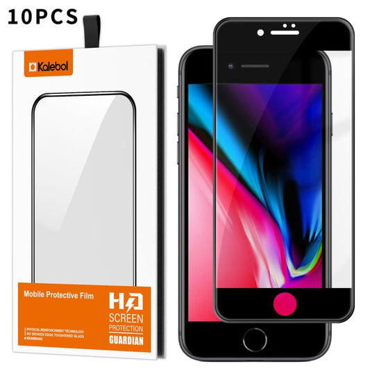 For iPhone 8 10pcs Kalebol High-Aluminum Screen-Printed Full-Coverage Anti-Fingerprint Black-Bordered HD Tempered Glass Film by Kalebol
