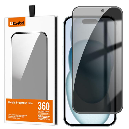 For iPhone 15 Plus Kalebol High-Aluminum Screen-Printed Full-Coverage Black-Border Privacy Tempered Glass Film by Kalebol