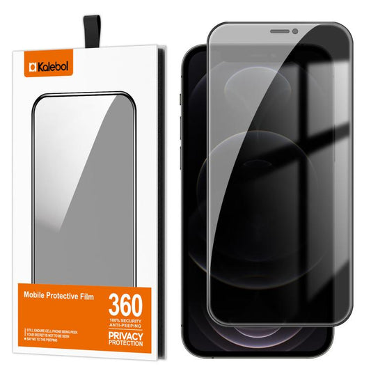 For iPhone 12 Pro Max Kalebol High-Aluminum Screen-Printed Full-Coverage Black-Border Privacy Tempered Glass Film by Kalebol