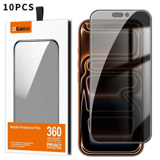 For iPhone 17 Pro 10pcs Kalebol High-Aluminum Screen-Printed Full-Coverage Black-Border Privacy Tempered Glass Film by Kalebol