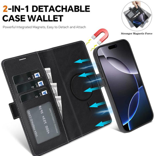 For iPhone 17 Pro Max Kalebol Strong Magnetic MagSafe Ring 2 In 1 Split Leather Phone Case(Black) by Kalebol