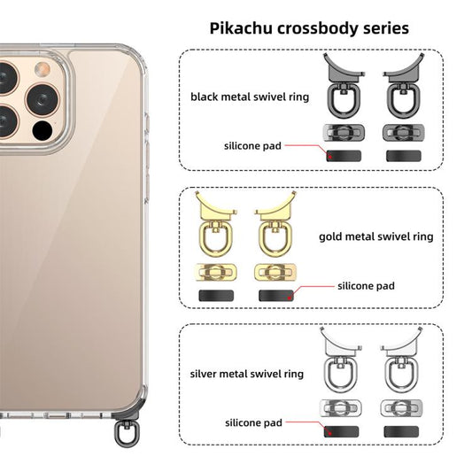 For iPhone 16 Pro Max Kalebol Minimalist High Transparency Multi Color Rotating Lanyard Hole Phone Case(Gold) by Kalebol