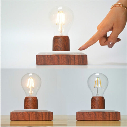 Retro Magnetic Floating Bulb Wood Color Substrate LED Home Decoration Lamp by bashfashion