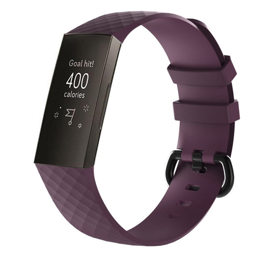 Diamond Pattern Silicone Watch Band for Fitbit Charge 3 Small Size:190*18mm(Dark Purple) by bashfashion