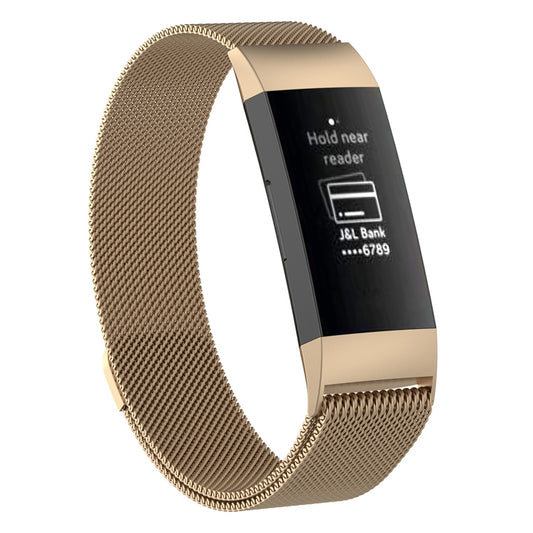 Stainless Steel Magnet Watch Band for FITBIT Charge 4 / 3,Small Size: 190x18mm(Champagne Gold) by bashfashion