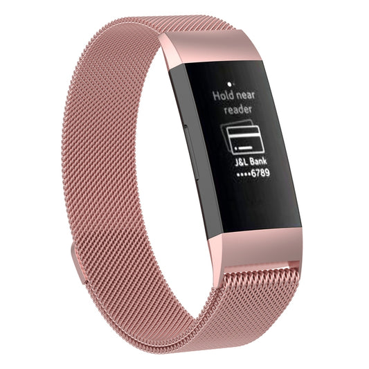 Stainless Steel Magnet Watch Band for FITBIT Charge 4 / 3,Small Size: 190x18mm(Pink) by bashfashion