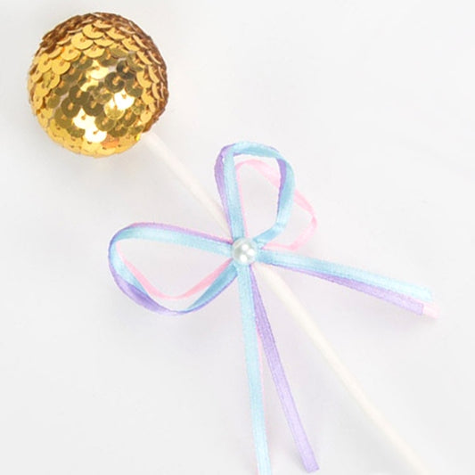 Ribbon Bow Sequin Ball Cake Party Dessert Inserted Card(Gold) by bashfashion