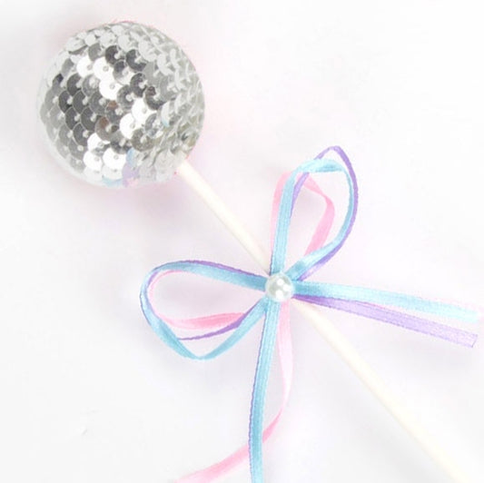 Ribbon Bow Sequin Ball Cake Party Dessert Inserted Card(Silver) by bashfashion