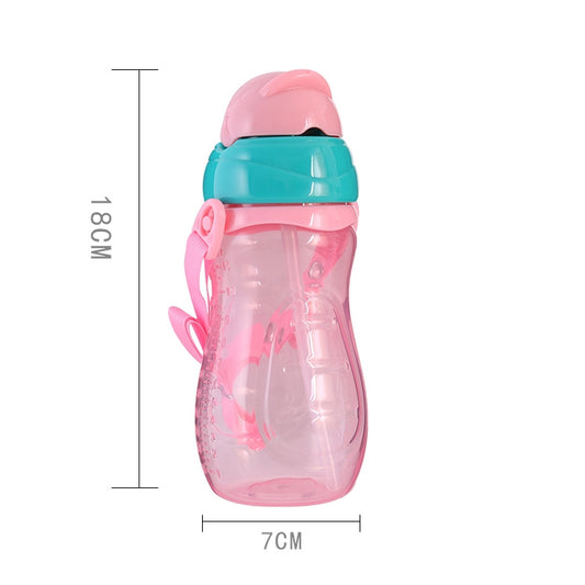 Baby Water Feeding Bottle With Straw Portable Cartoon Save Cups Sports Bottles Baby Feeding Cups(Pink) by bashfashion