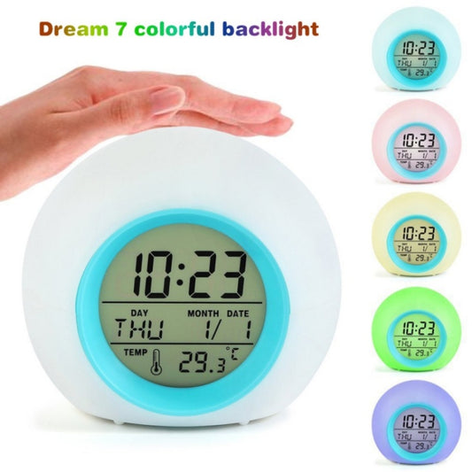 Round Color Light Gradient Alarm Clock Perpetual Calendar Clock by bashfashion