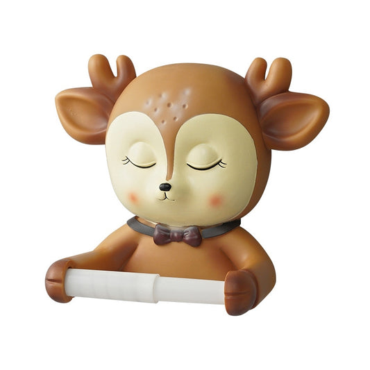 Punch-free Cartoon Animal Creative Home Roll Bathroom Wall-mounted Tissue Box(Baby Deer) by bashfashion