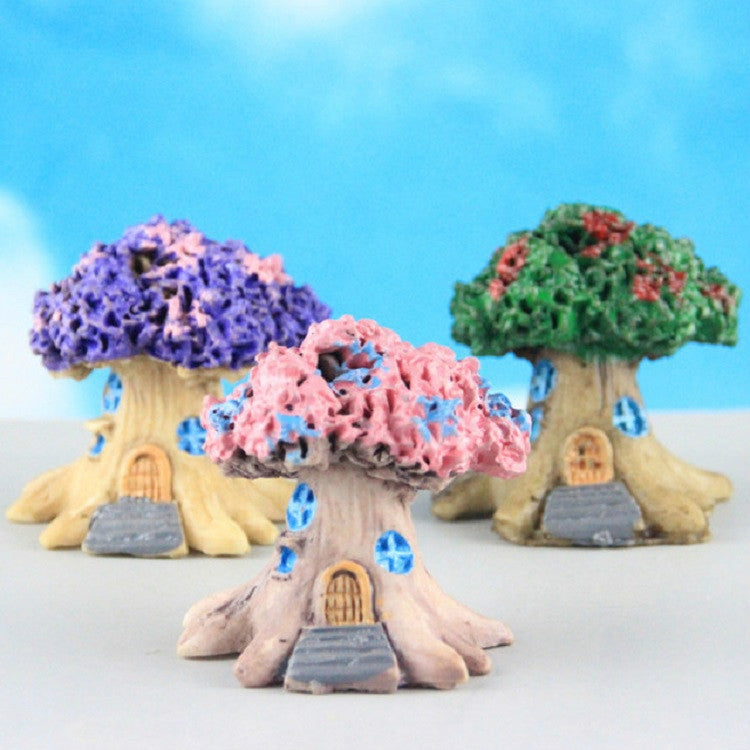 Micro Landscape Flower Pot Decoration Fleshy Cartoon Construction Toy Big Tree House Resin Decoration(Purple) by bashfashion