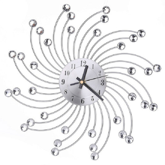 Wrought Iron Crystal Wall Clock Mute Metal Wall Clock for Living Room Bedroom(Silver) by bashfashion