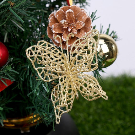 5 PCS Christmas Tree Decoration Artificial Flower Butterfly Christmas Pendant, Color:Gold by bashfashion