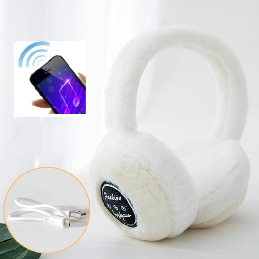 Bluetooth Earmuffs Winter Plush Windproof Men And Women Ear Cover(White) by bashfashion