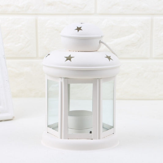 Hollow Star Iron Candle Holder Metal Crafts Portable Candle Holder Decoration(White) by bashfashion