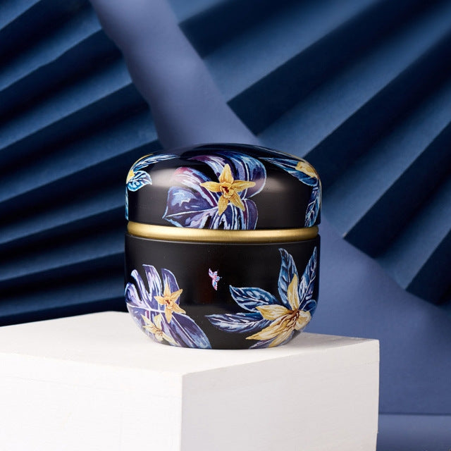 HOOMIN Tea Box Tea Jar Storage Holder Tea Caddies Matcha Container Mini Coffee Powder Organizer Cans Multifunction Round Metal, Color:Moshan blossom by bashfashion