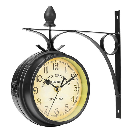 Wrought Iron Clock Vintage Decorative Double-sided Wall Clock(Black) by bashfashion