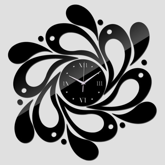 Home Crystal Acrylic Quartz Mirror Clock Jewelry Clock Petal Pattern Clock(Black) by bashfashion